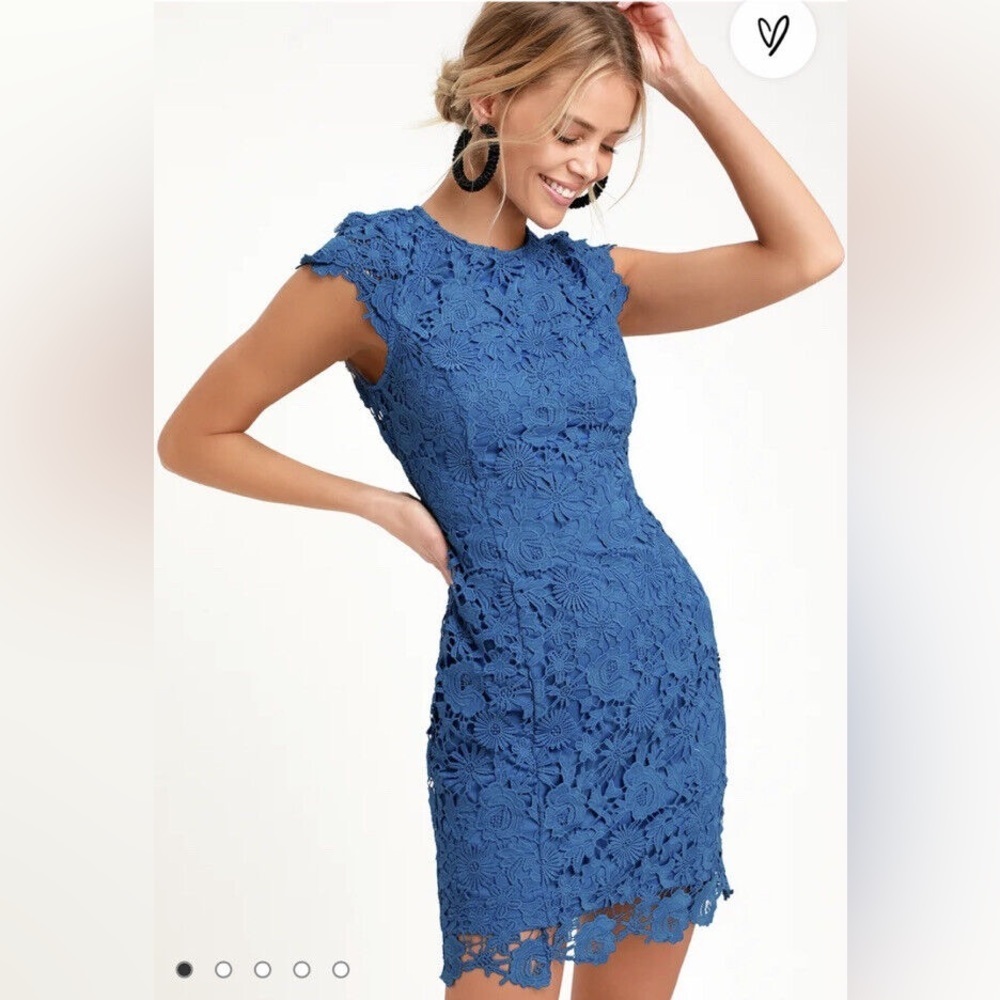 Lulu’s Romance Language Blue Backless Lace Dress